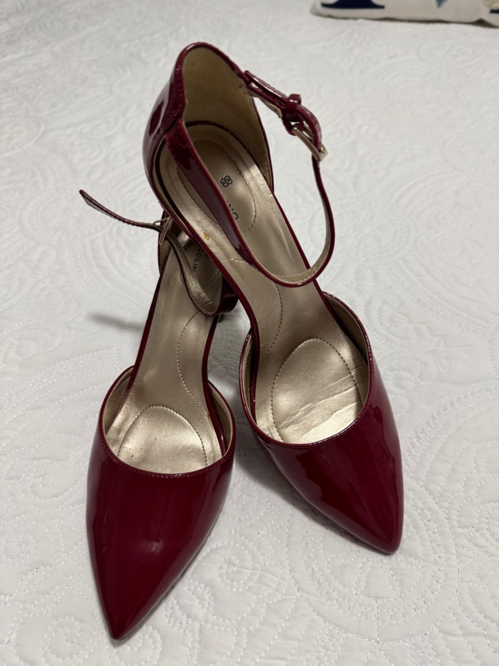 Bandolino Burgundy Patent Pointed-Toe Ankle-Strap Pumps